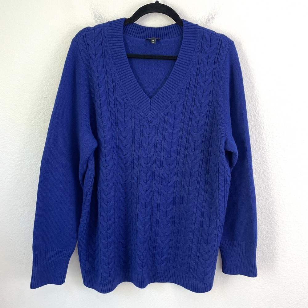 Talbots Womens Plus 2X Lambswool Blend Cable Knit Sweater V Neck Pullover